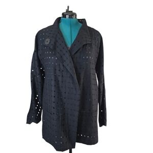 Babette Women's Black Wool Blend Dotted Openwork Button Front Jacket Small‎